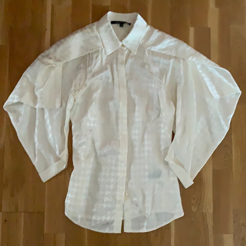 Rachel Roy Silk blend folding detailed shoulder sleeves button down shirt